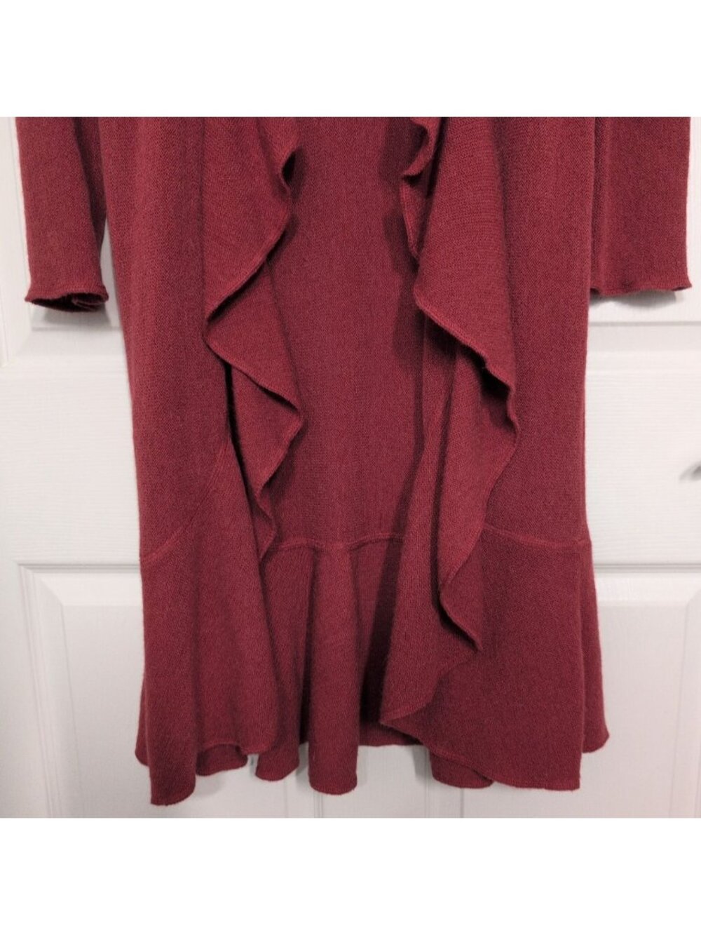 Beyond Threads Alpaca Wool Duster Womens Size Small Red Ruffle Boho Cardigan - Picture 5 of 11